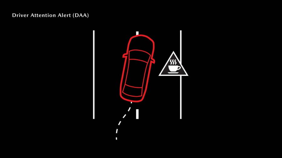 Driver Attention Alert (DAA) : The system activates at speeds above 65 km/h and begins to “learn” the driver’s habits, then alerts the driver before fatigue becomes a factor.