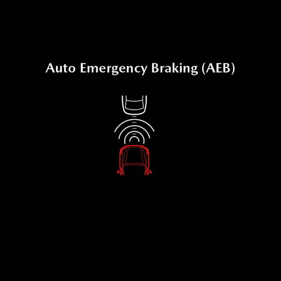 AEB continuously monitors traffic conditions ahead for possible hazard. When the system judges a collision is unavoidable it automatically applies emergency braking to avoid or reduce the severity of a collision.